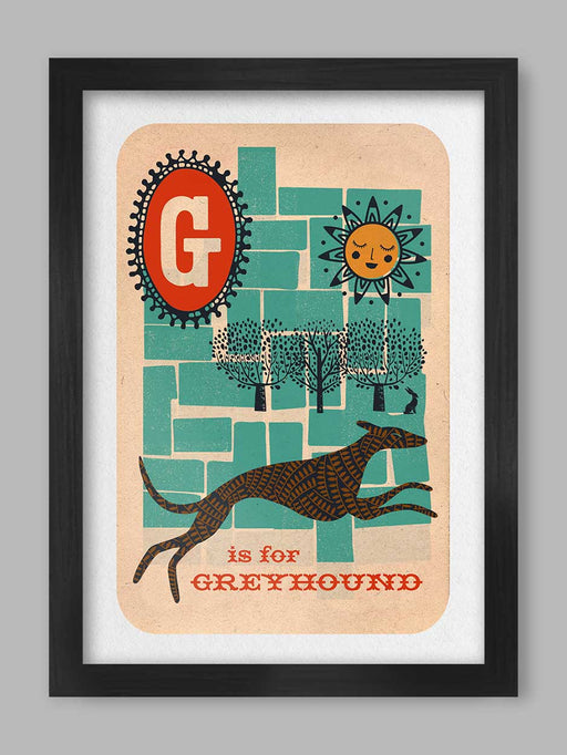Greyhound print. G is for Greyhound poster