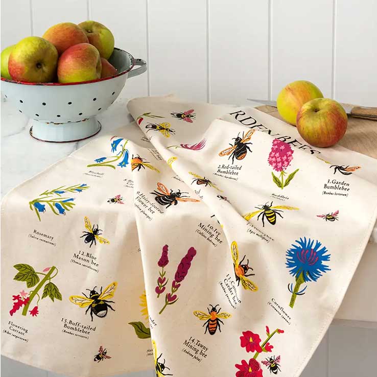 garden bees tea towel