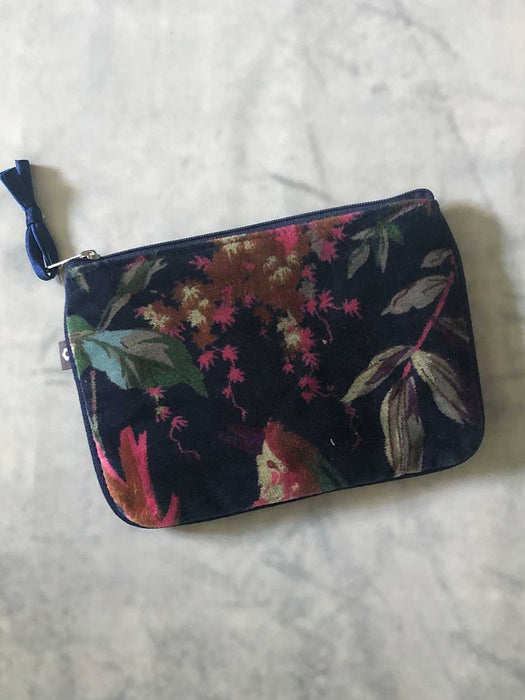 Botanical Velvet Zipped Pouch traditional gift Earth Squared Navy 