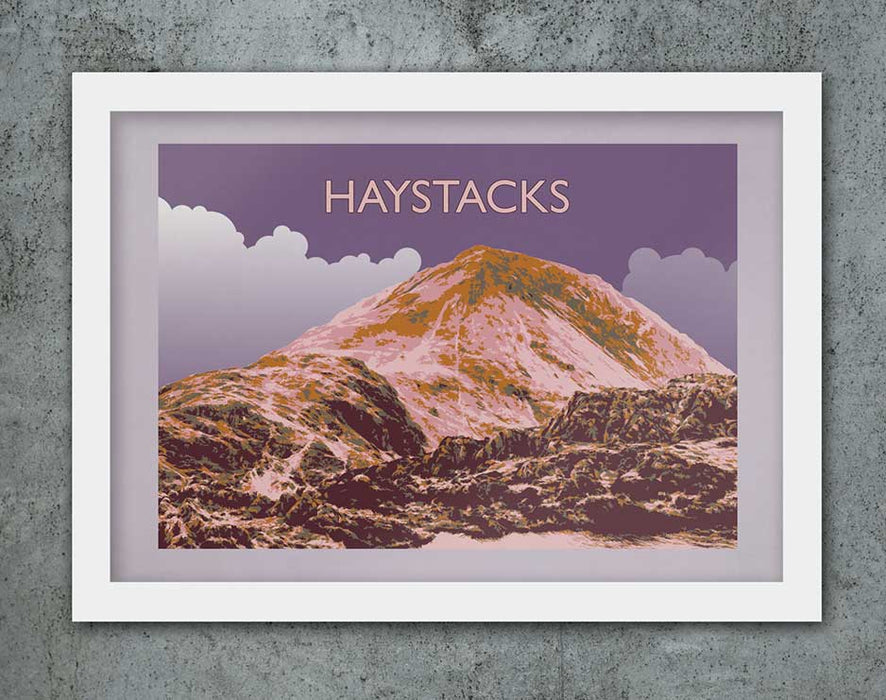Haystacks Lake District fells retro poster print