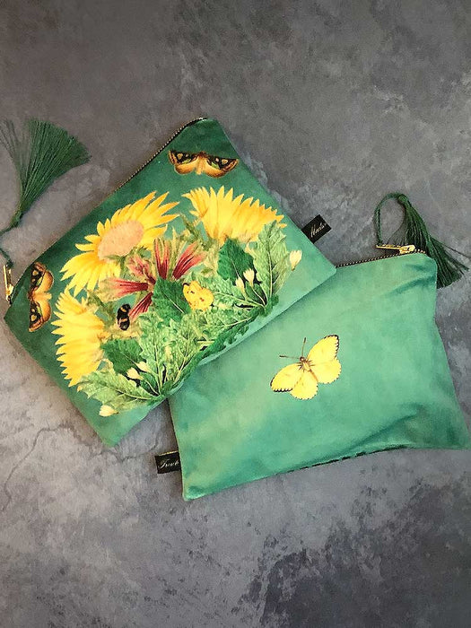 Velvet Zipped Bag - Sunflower & Butterflies Gift Madame Treacle 