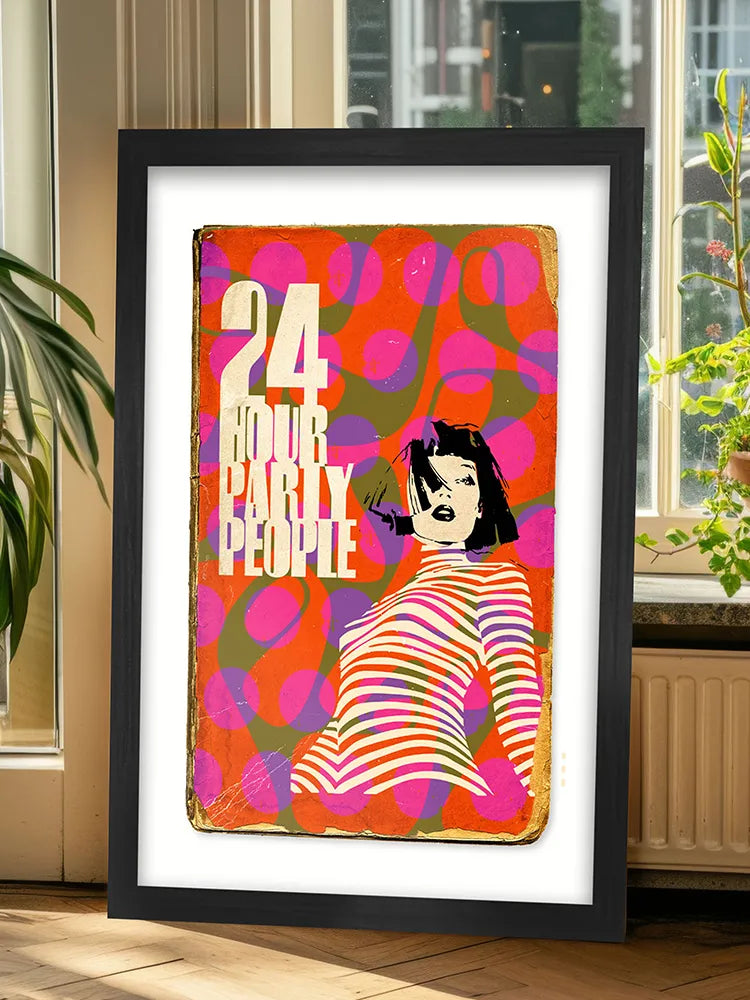 24 Hour Party People - Music Print. Happy Mondays mantra! From our Nouvelle Vague style book jacket designs.