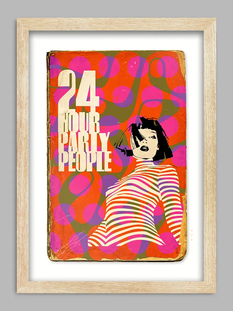 24 Hour Party People - Music Print. Happy Mondays mantra! From our Nouvelle Vague style book jacket designs.