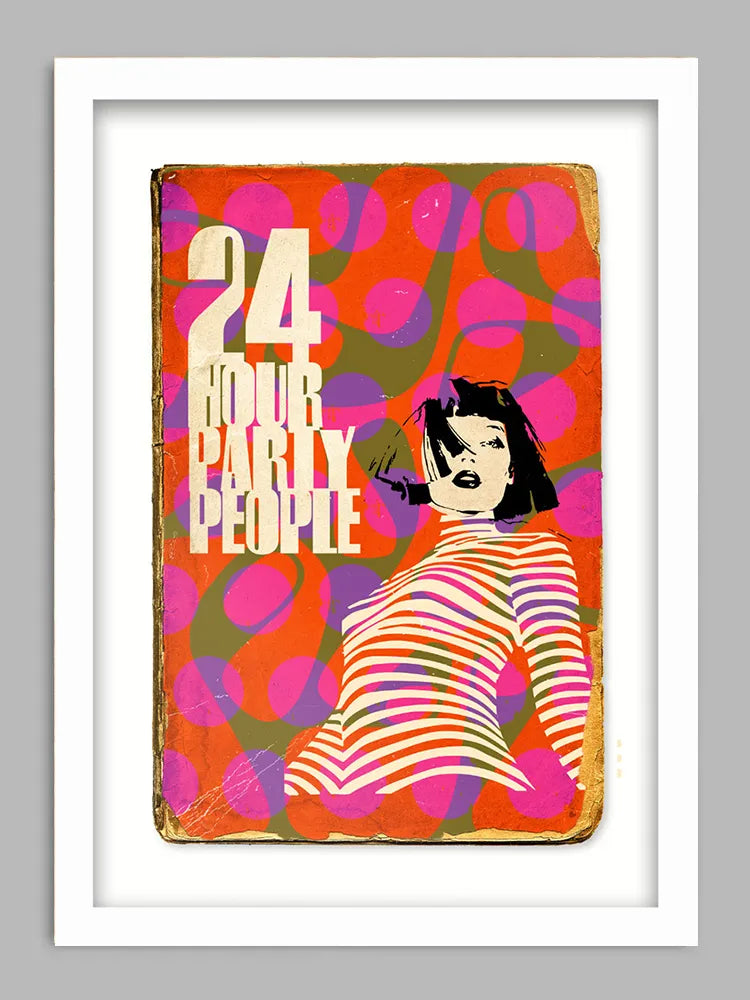 24 Hour Party People - Music Print. Happy Mondays mantra! From our Nouvelle Vague style book jacket designs.