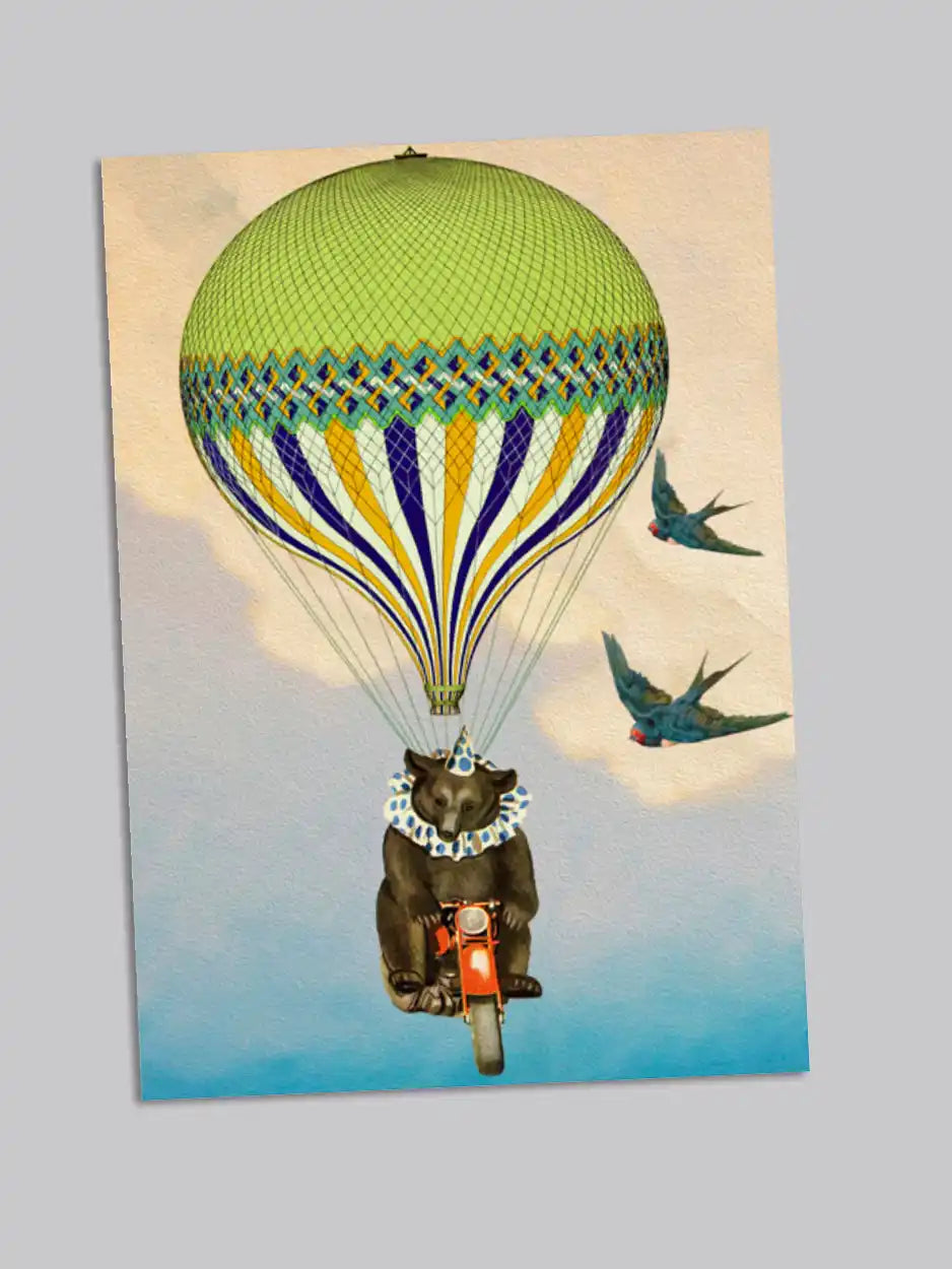 Hot Air Balloon and Bear card  -  Blank Greeting Card