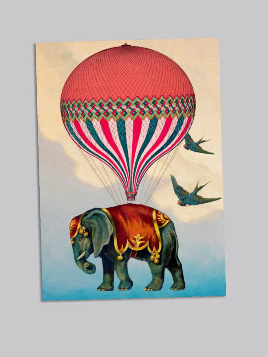 Hot Air Balloon and Elephant card  -  Blank Greeting Card