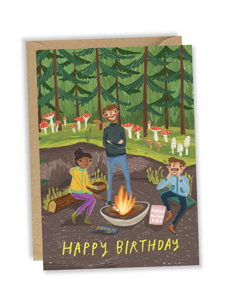 Mushroom Campfire Birthday  - Greeting Card