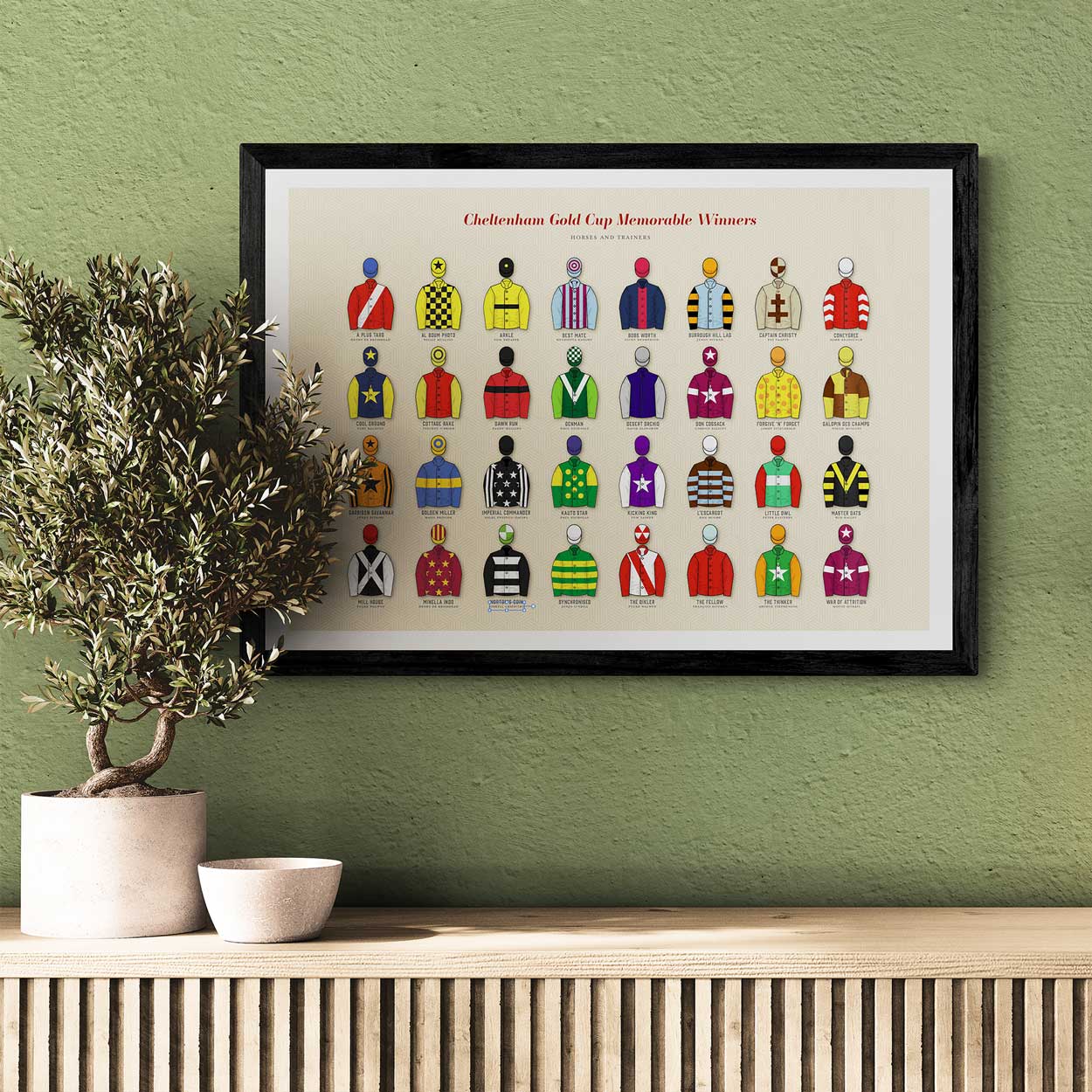 Cheltenham Gold Cup Memorable Winners - Poster Print celebrates one of the great horse racing events in the calendar.
