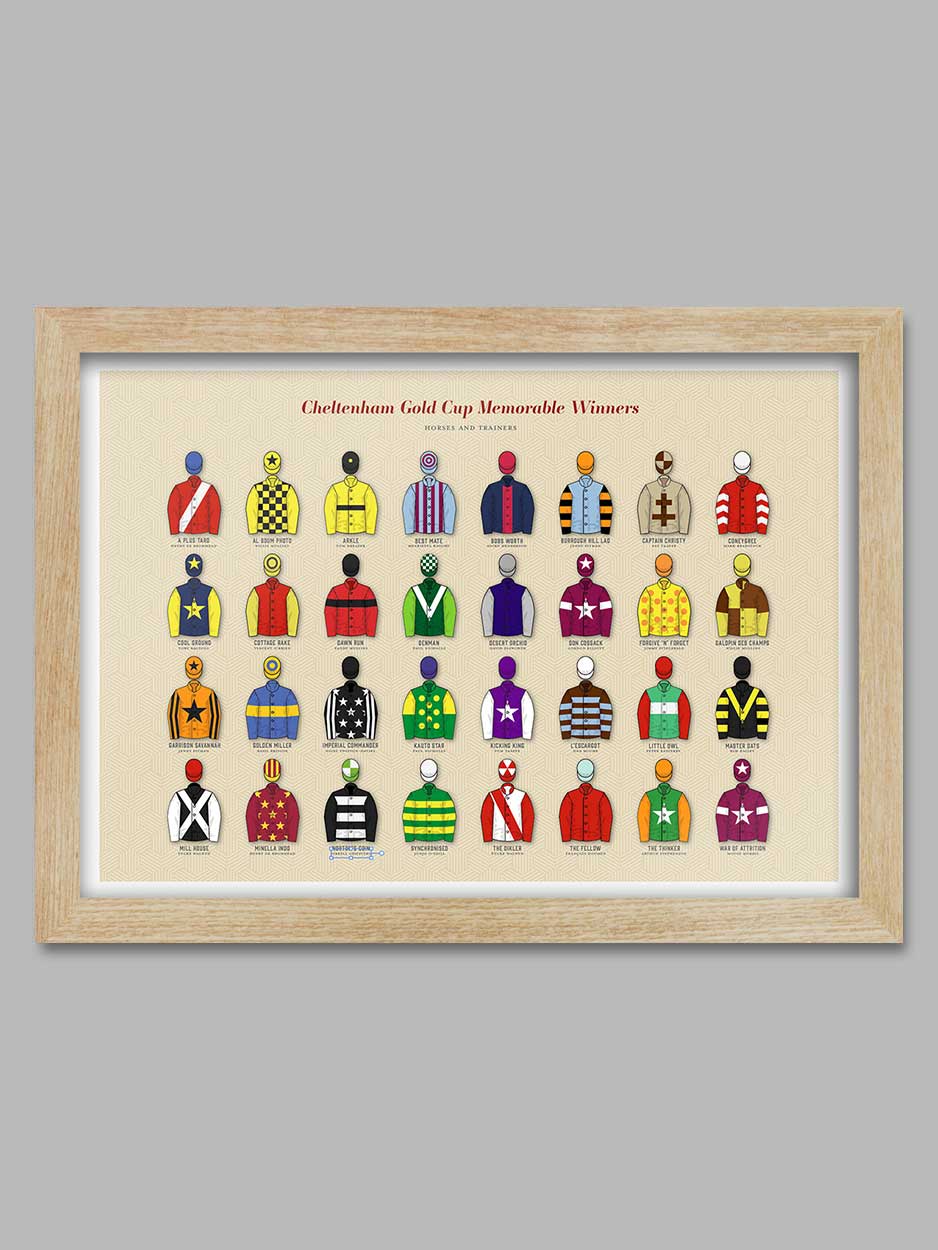 Cheltenham Gold Cup Memorable Winners - Poster Print celebrates one of the great horse racing events in the calendar.