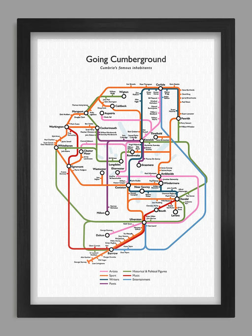 Going Cumberground &nbsp;- Cumbria Poster Print. Our map featuring some of Cumbria's most famous inhabitants. This Cumbria poster print will provide a great talking point as you discover who hails from these parts.
