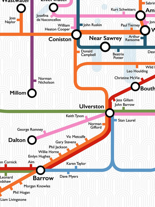 Going Cumberground &nbsp;- Cumbria Poster Print. Our map featuring some of Cumbria's most famous inhabitants. This Cumbria poster print will provide a great talking point as you discover who hails from these parts.