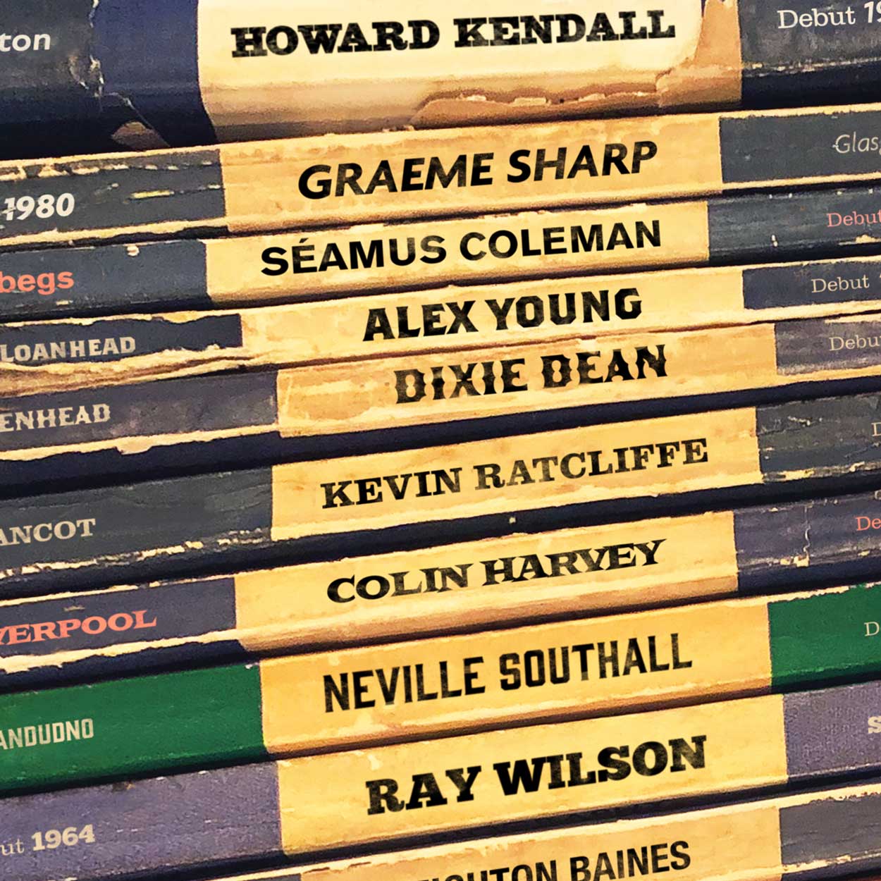 Gwladys All Over - Everton Poster Print celebrates some of the great names in the club's history together with their birthplace and the date of their Toffees debut.