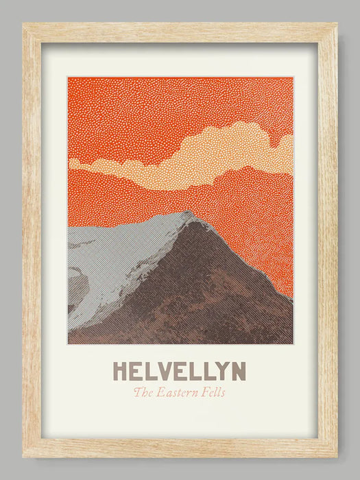 Our Helvellyn Eastern Fells poster print. This design depicts the iconic Helvellyn including the challenging Striding Edge climb