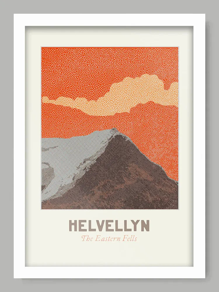 Our Helvellyn Eastern Fells poster print. This design depicts the iconic Helvellyn including the challenging Striding Edge climb