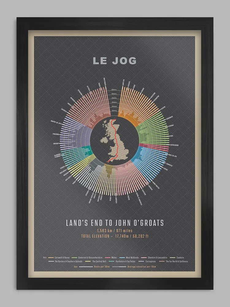 Le Jog (Land's End to John o'Groats) - Cycling Print - A record of the epic journey undertaken by many cyclists over the years. A great gift for an epic achiever.