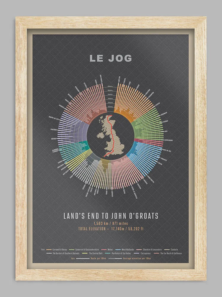 Le Jog (Land's End to John o'Groats) - Cycling Print - A record of the epic journey undertaken by many cyclists over the years. A great gift for an epic achiever.
