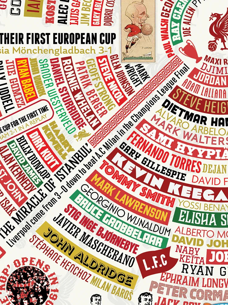 Liverpool Wheel of Fame - Football Print celebrates the events and names of this historic football club.