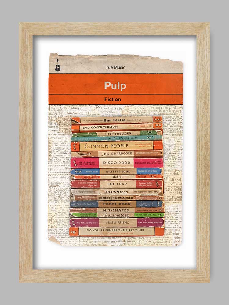 Pulp Fiction Music Poster Print. Offering snippets and titles from Pulp songs.