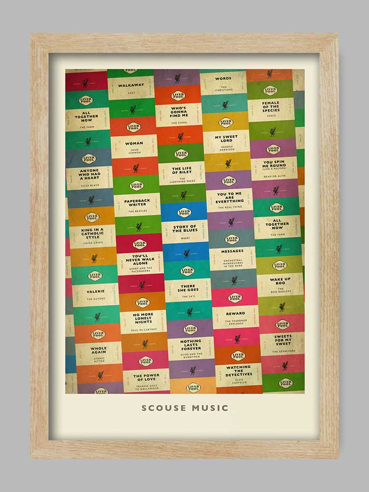 Scouse Music - Liverpool Music Poster Print. Celebrates the great musical talent produced by Liverpool through the years.