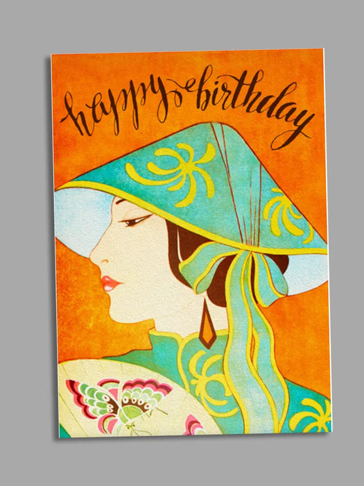 green japanese lady greeting card