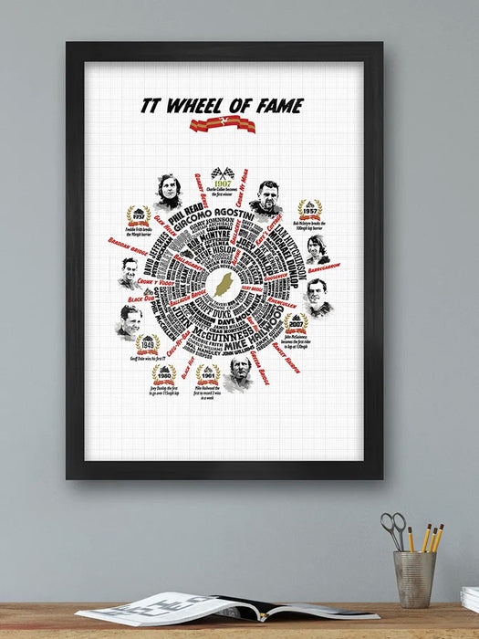 TT Wheel of Fame - Poster Print celebrates some of the TT riders across all eras