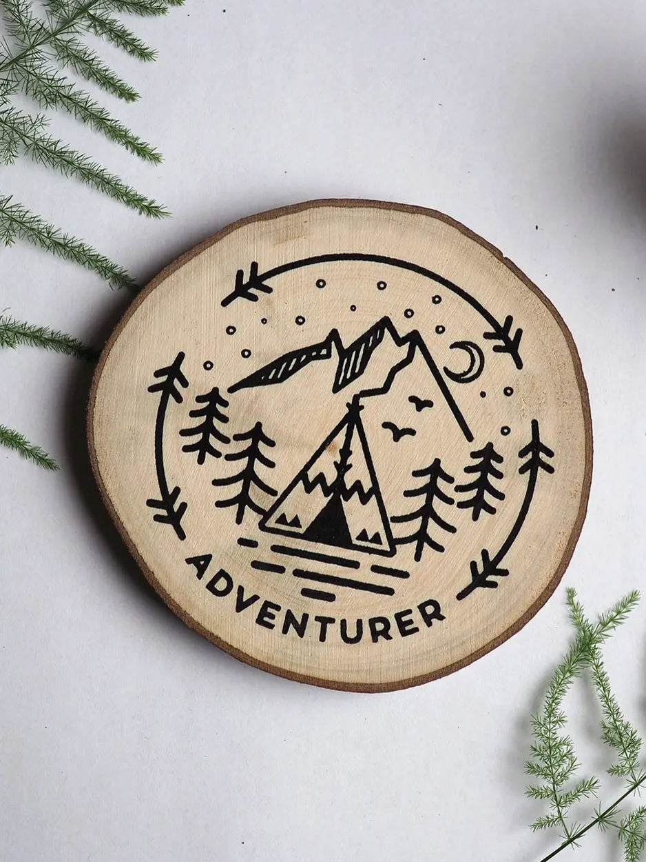 wooden coaster with adventurer design 
