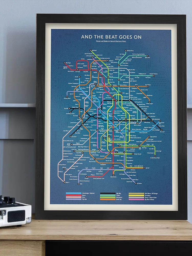 And the Beat Goes On - Music Print takes you on a journey through electronic and dance music from the Disco days to Techno. Fatboy, Run DMC, CharliXCX, Madonna and many, many more.