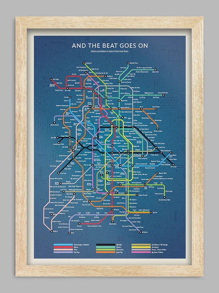 And the Beat Goes On - Music Print takes you on a journey through electronic and dance music from the Disco days to Techno. Fatboy, Run DMC, CharliXCX, Madonna and many, many more.