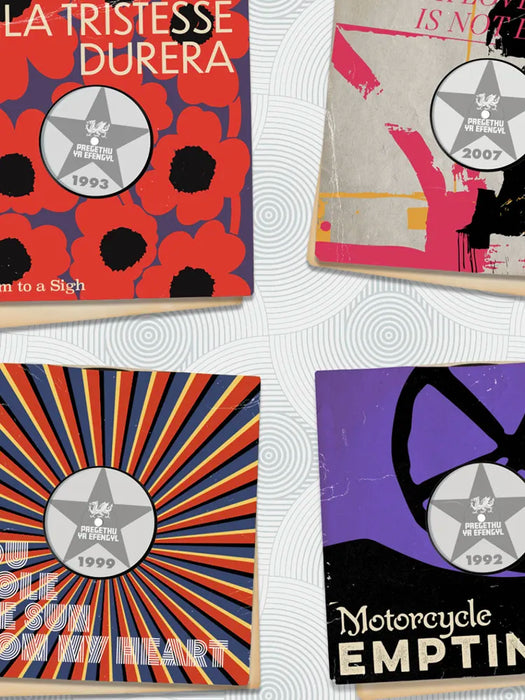 Beautifully Manic - Music Poster Print. A tribute to the manic Street Preachers. This poster imagines some their best in a retro 7 inch vinyl record sleeve style.