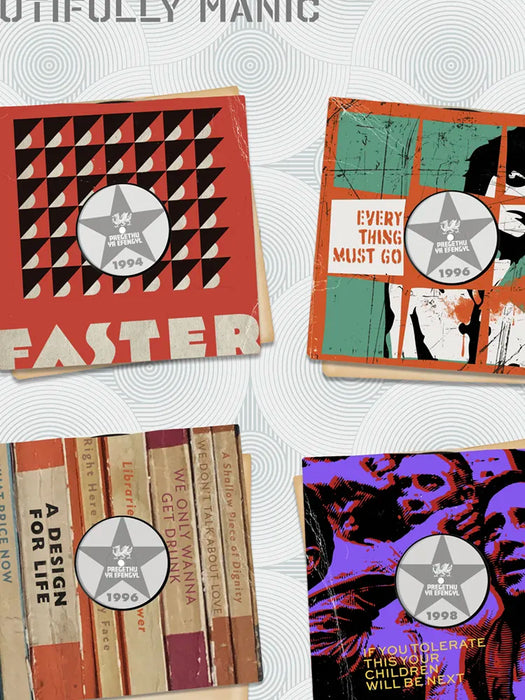 Beautifully Manic - Music Poster Print. A tribute to the manic Street Preachers. This poster imagines some their best in a retro 7 inch vinyl record sleeve style.