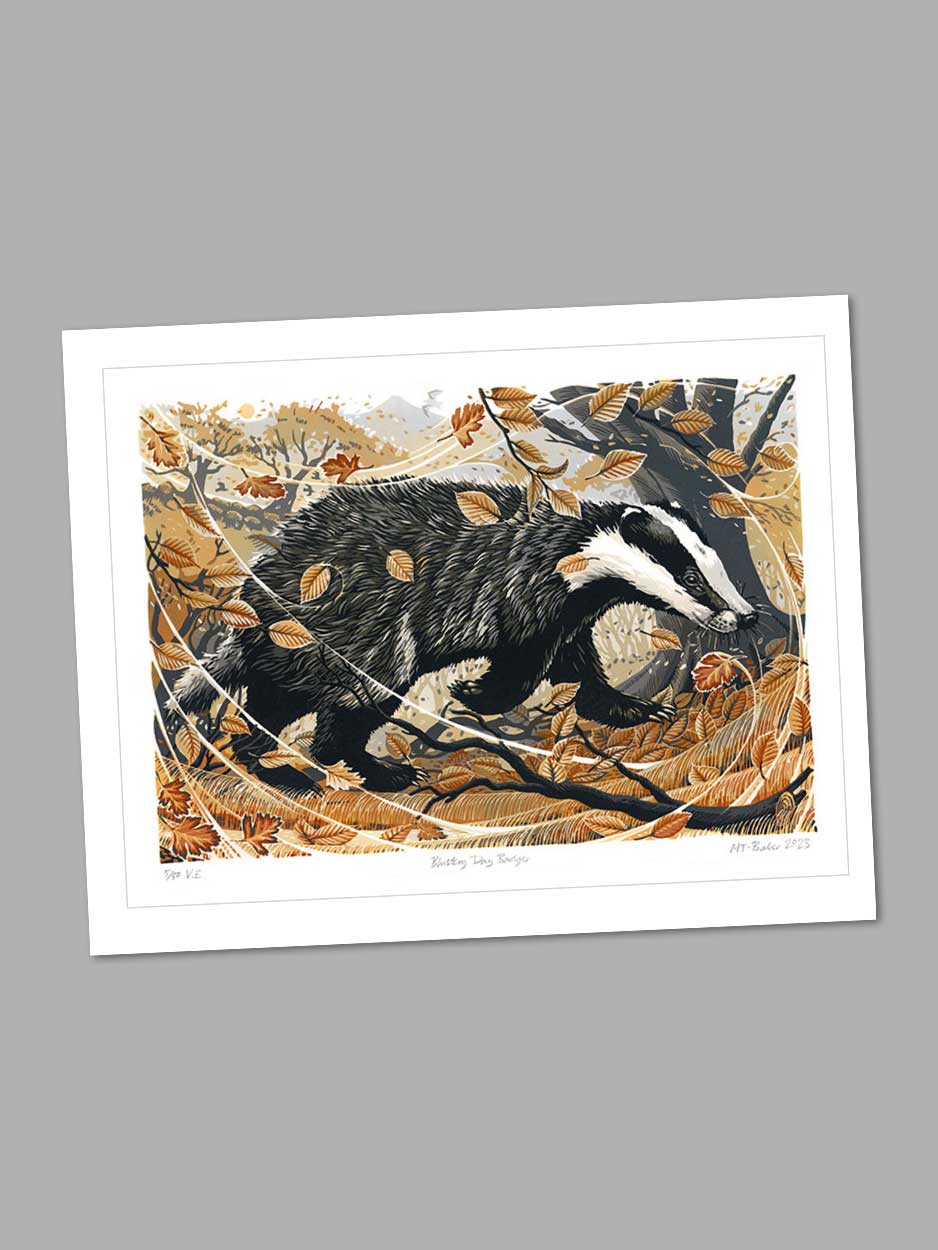 Blustery Day Badger - Blank Card card Orwell Press 