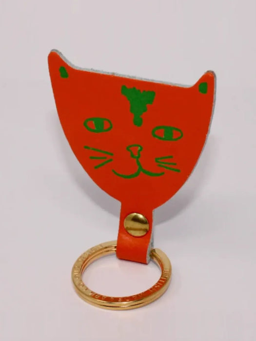 cat leather keyring