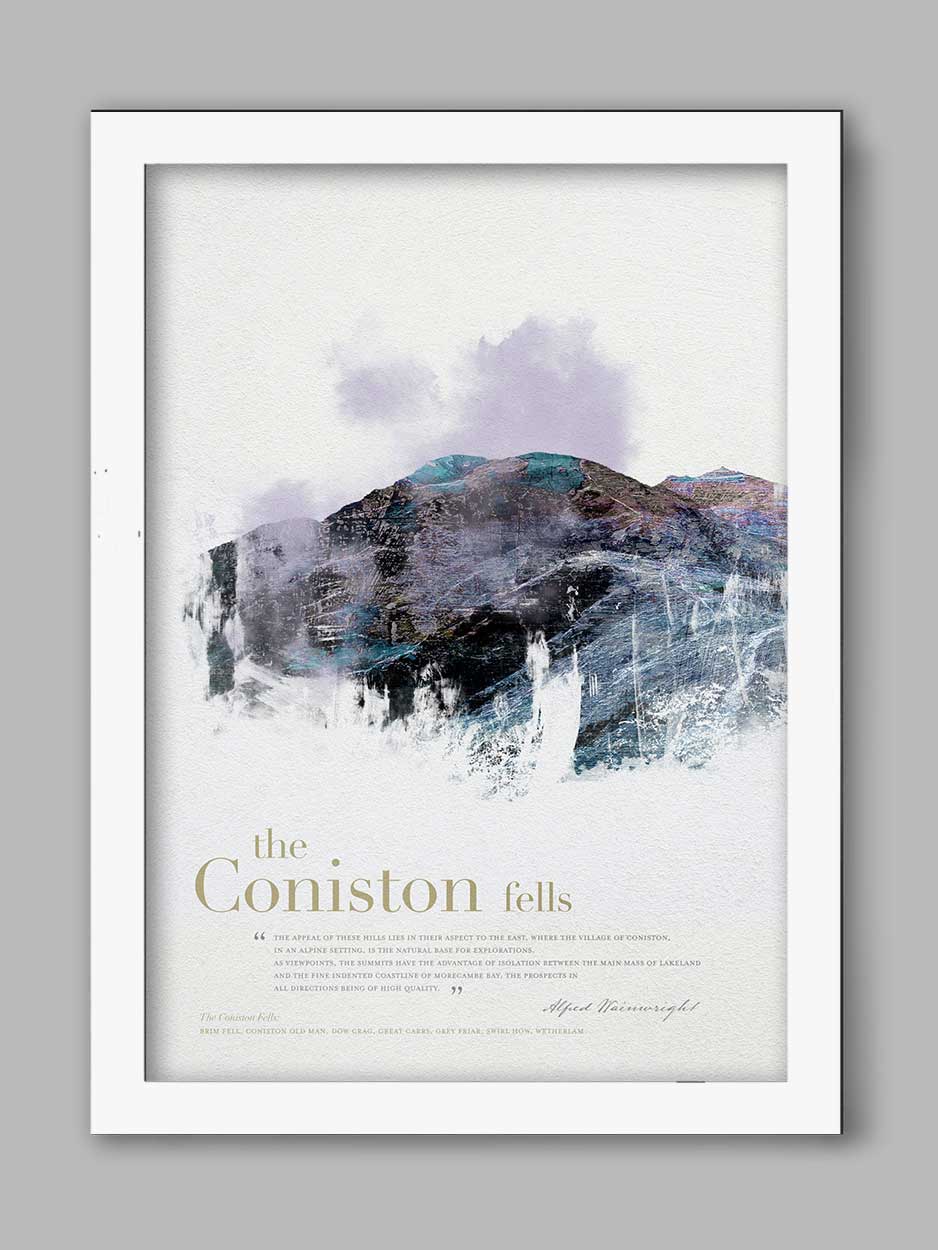 Coniston Fells in Wainwright's Words - Lake District Poster Print