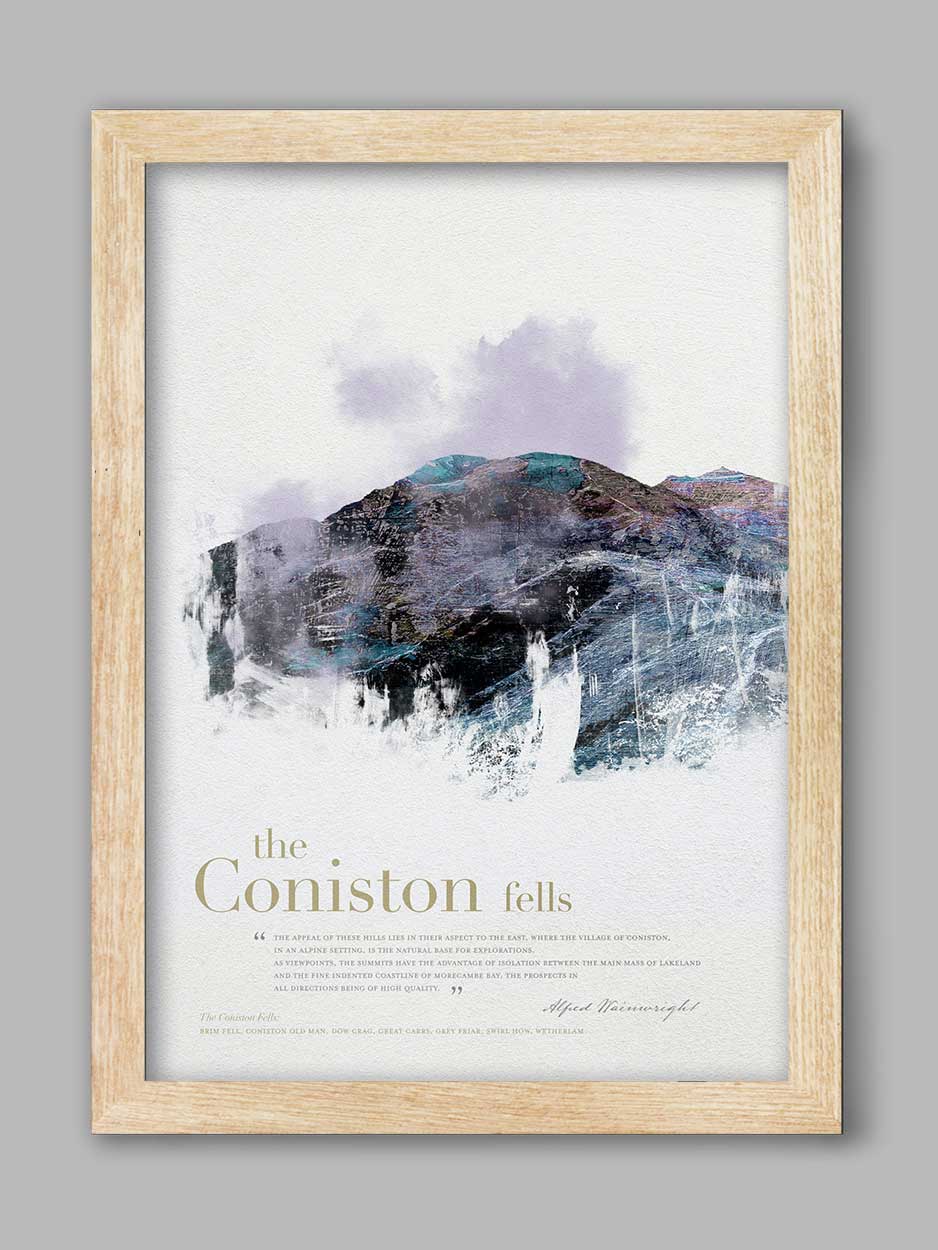 Coniston Fells in Wainwright's Words - Lake District Poster Print