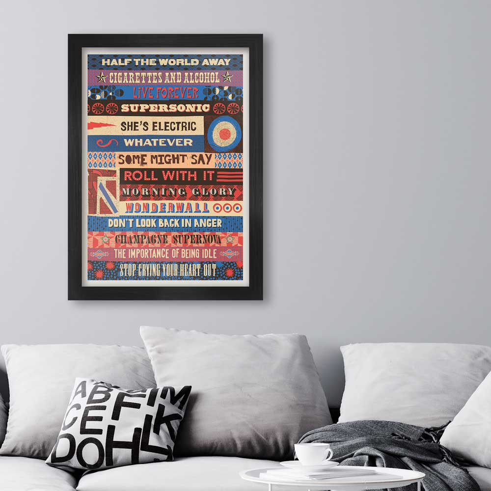 Oasis singles collection in a typographic colourful style