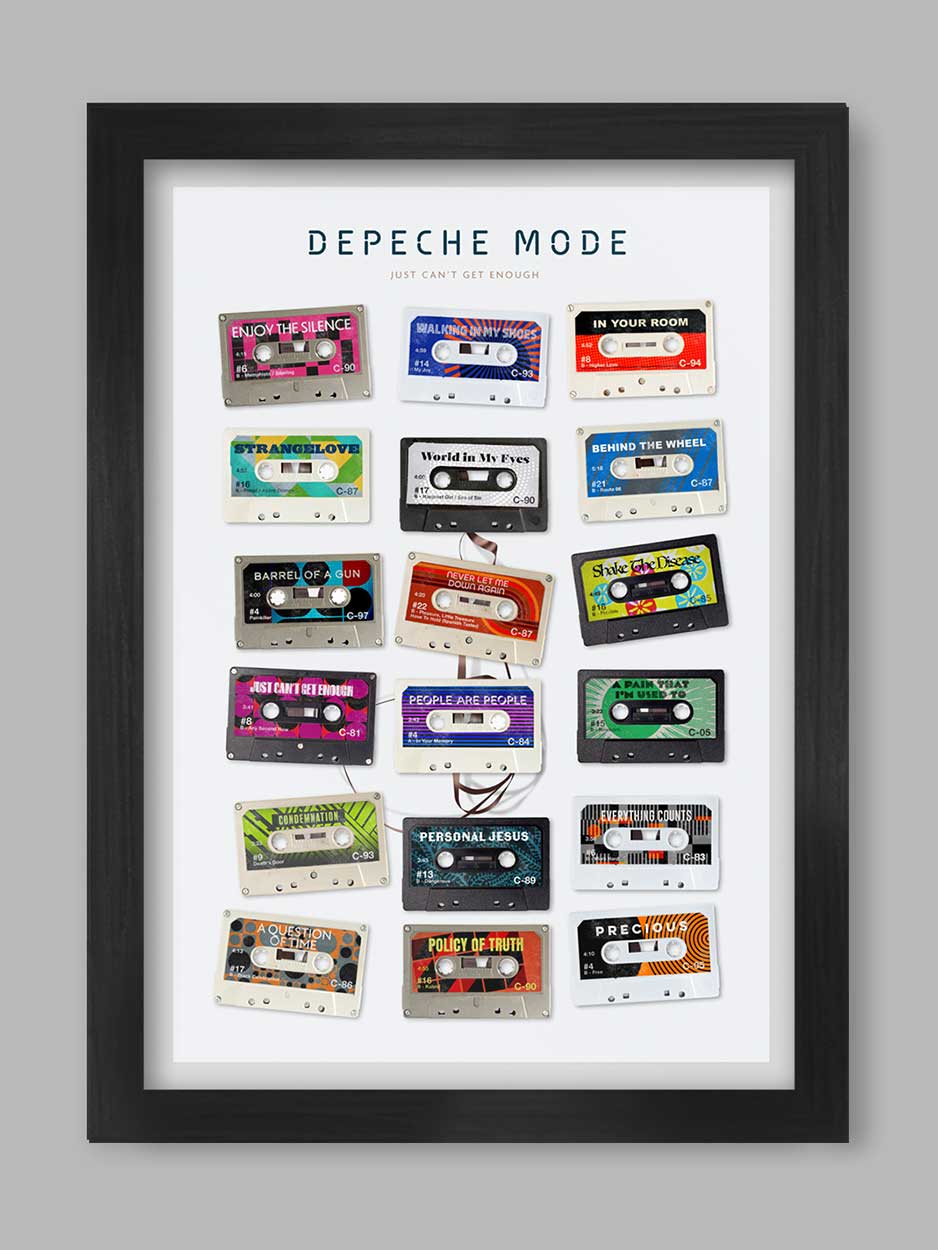 Depeche Mode Cassette poster featuring 18 UK hit singles
