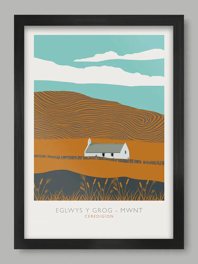 Eglwys Y Grog - Poster Print. Situated on the foothills of Mwnt, Eglwys Y Grog has been in place since the 13th century.