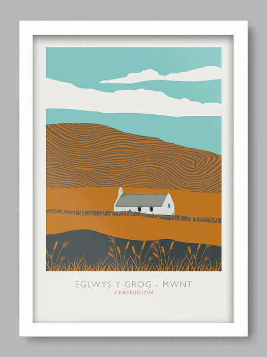 Eglwys Y Grog - Poster Print. Situated on the foothills of Mwnt, Eglwys Y Grog has been in place since the 13th century.