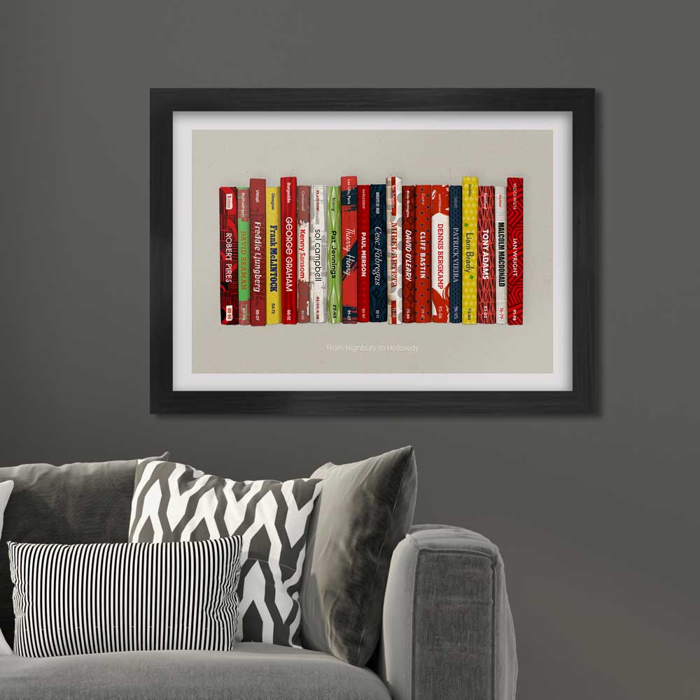 From Highbury to Holloway - Arsenal poster print celebrates some of the great names in the club's history. It features the years they played for the club. Styled on the classic mid-century penguin book designs. Shearer to Shackleton, Gazza and Ginola - because he's worth it.
