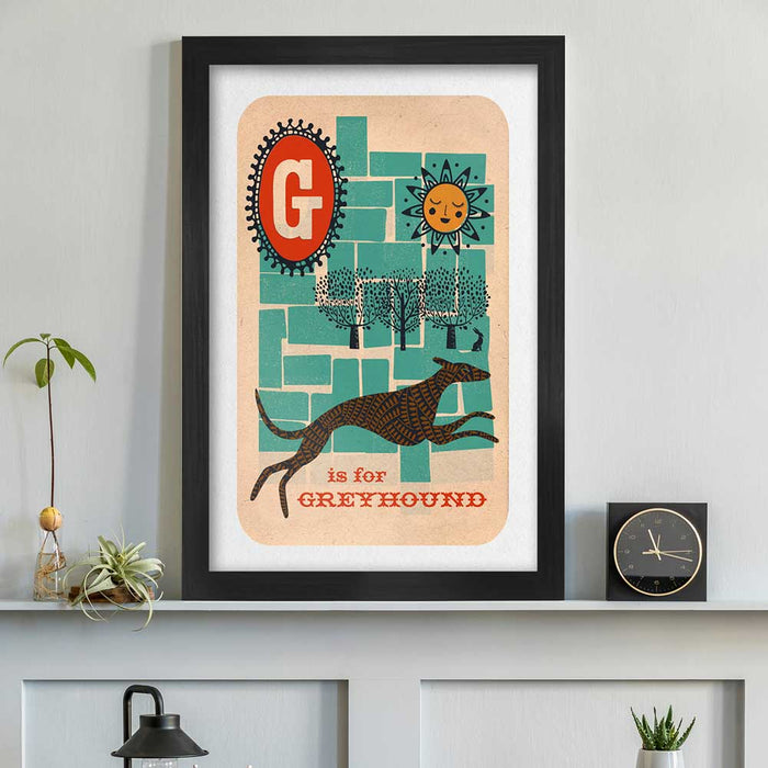 Greyhound print. G is for Greyhound poster. Dog print
