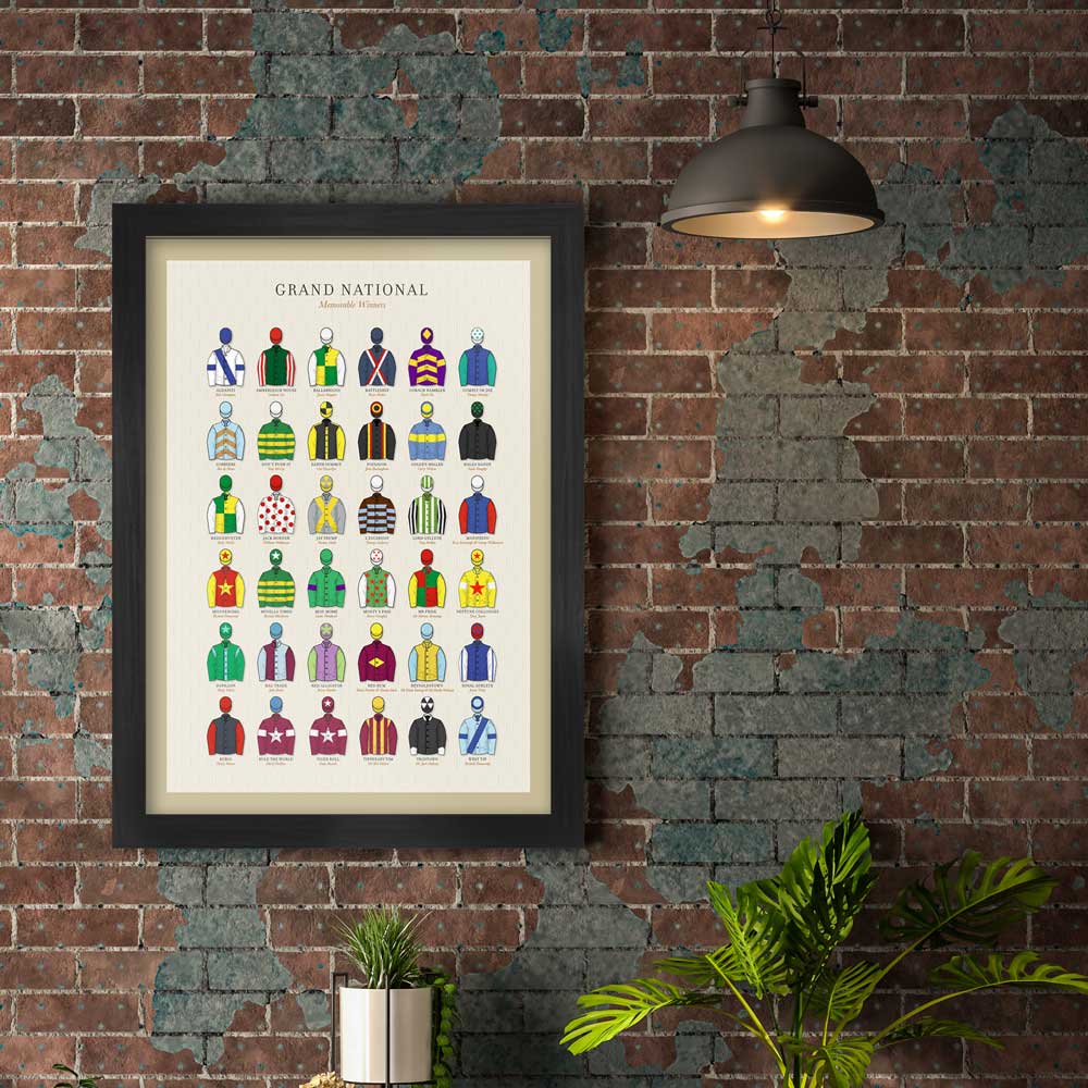 Grand National winners poster print with owner's racing silks