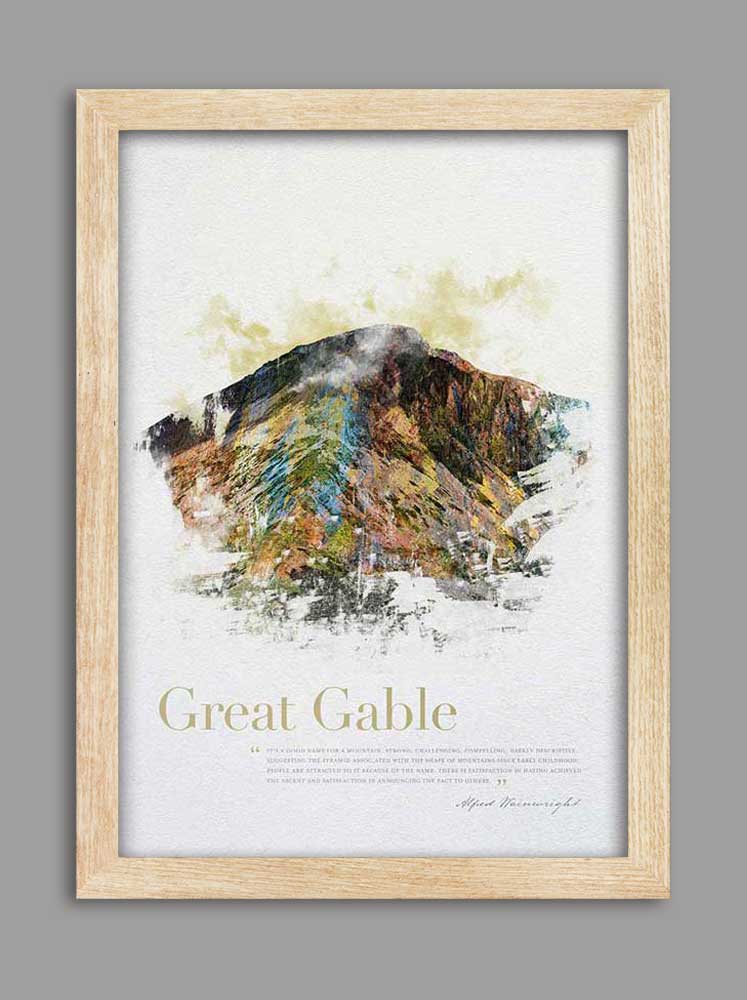 Great Gable in Wainwright's Words - Lake District Poster Print