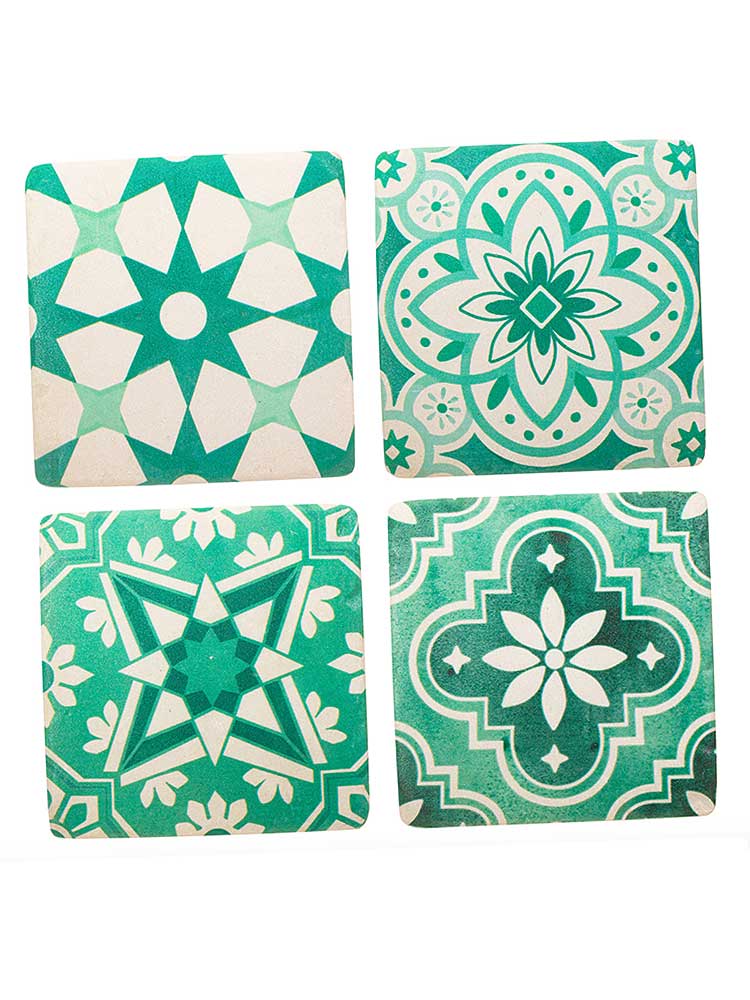 Green Tile Coasters - Set of 4 traditional gift Sass and Belle 