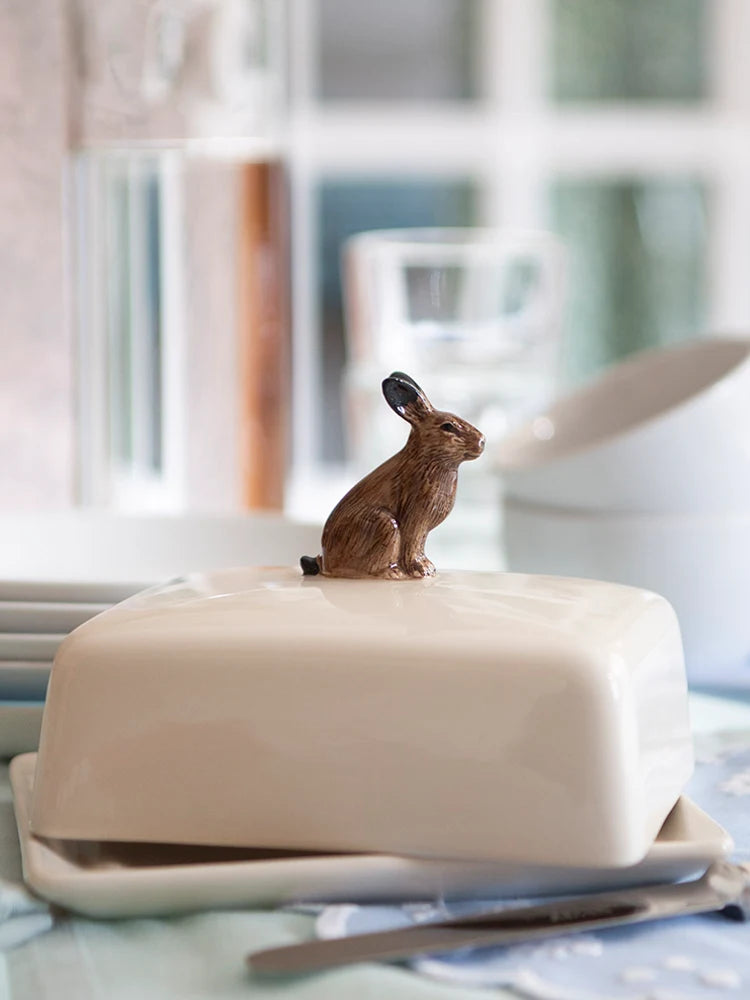 large hare butter dish