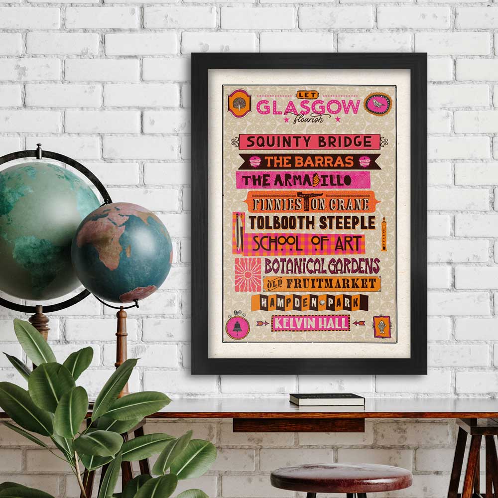 Glasgow Poster. Hand drawn typographic poster