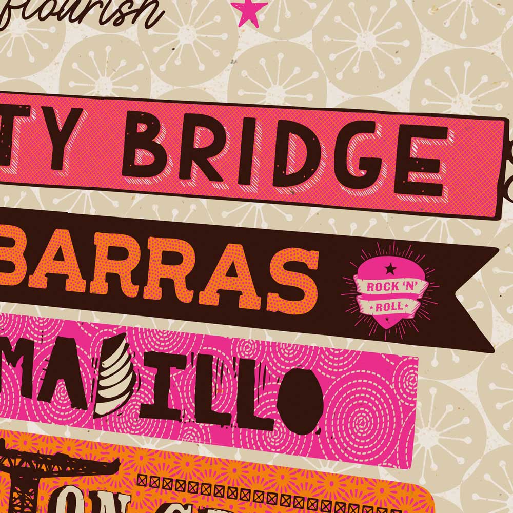 Glasgow landmarks hand drawn typographic poster. Let Glasgow Flourish