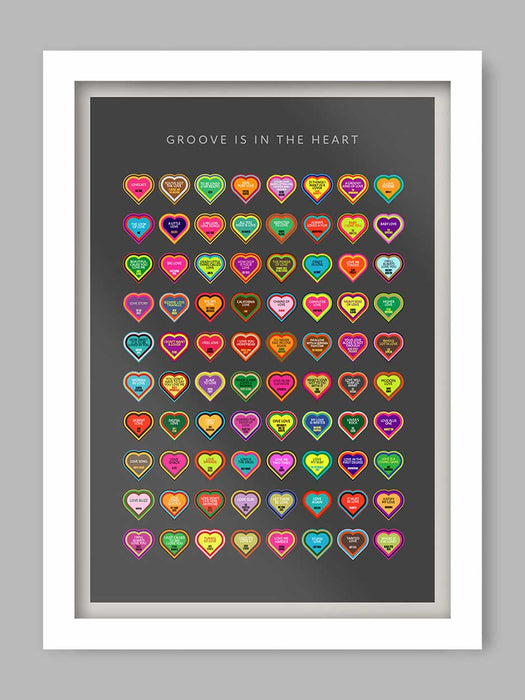 Love Songs. 80 heart shaped icons celebrating songs with love in the title.
