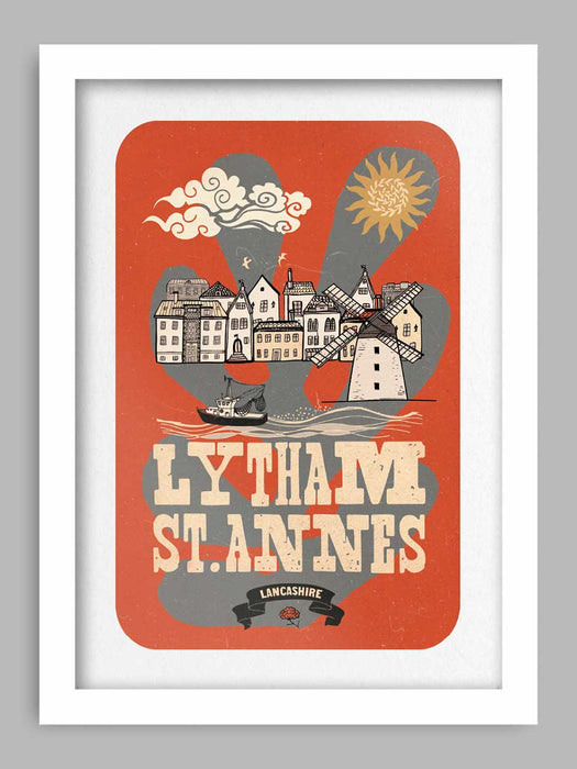 Lytham Poster print. Lytham St.Annes retro style poster print