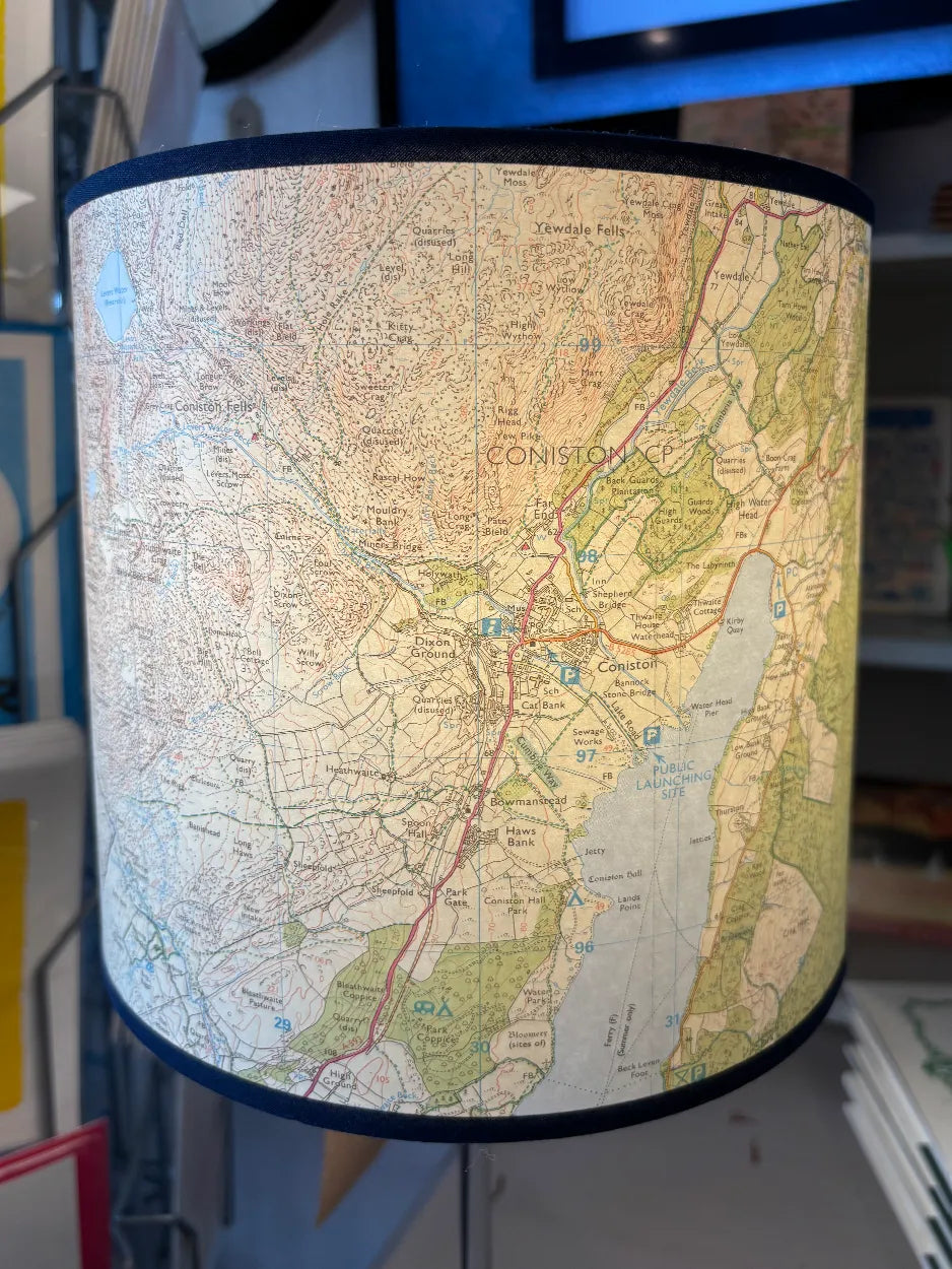 This beautiful handmade lampshade is covered in old OS Maps. It will make a stunning design statement in any room.