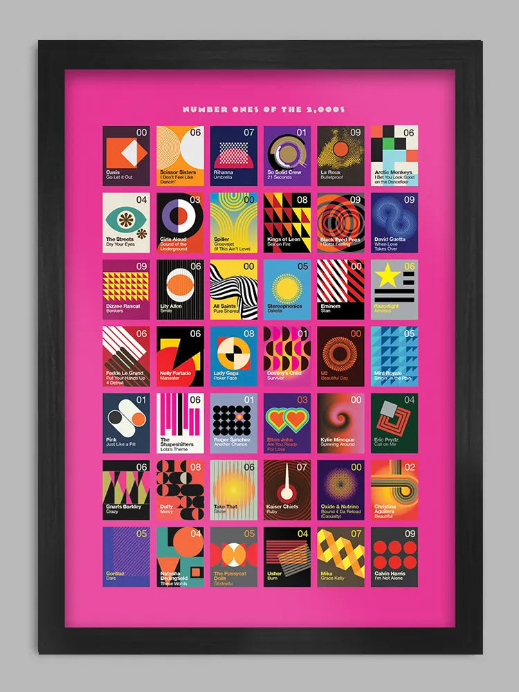 Number Ones of the 2000s - Music Print. Modernist style print. Continuing our theme from the 80s and 90s of popular songs that topped the the UK singles chart.
